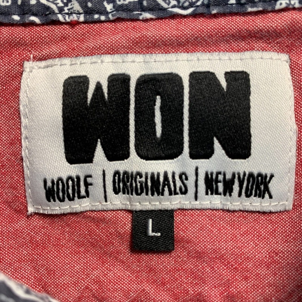 WON Woolf Originals New York Shirt Mens Large Button Up Long Sleeve Red Gray - Picture 3 of 8